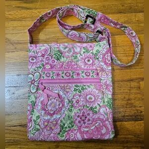 Vera Bradley Retired Petal Pink Fabric Crossbody Purse Zip Cotton Floral Handbag